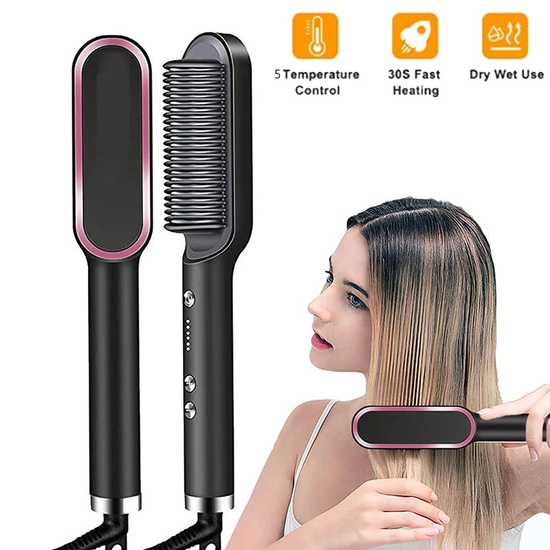 Hair Straightener Brush Electric Heated Comb PTC Ceramic Styling Tool