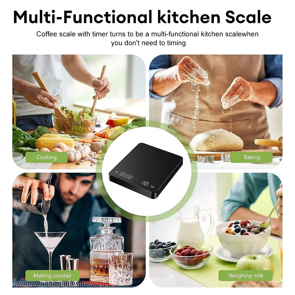 Coffee Scale with Timer 3kg Digital Kitchen Scale 0.1g Precision USB