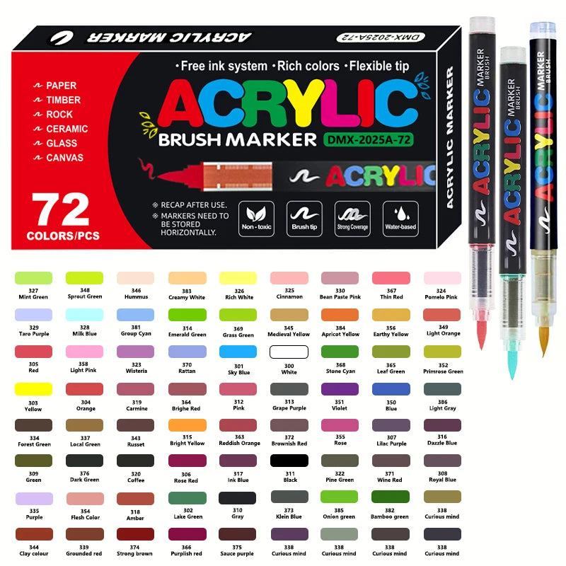 Acrylic Paint Pens 12-366 Colours Felt Brush Tip Markers Wood Rock Canvas