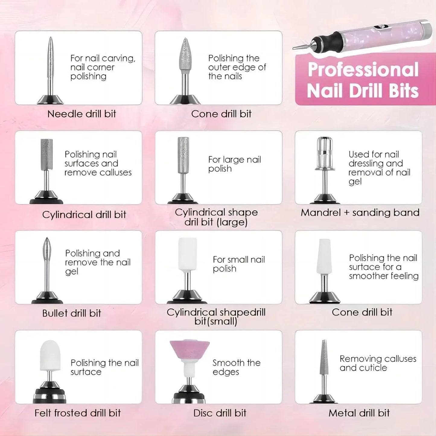 Electric Nail Drill Kit Rechargeable 20000RPM Manicure Pedicure File