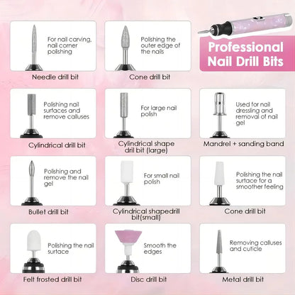 Electric Nail Drill Kit Rechargeable 20000RPM Manicure Pedicure File