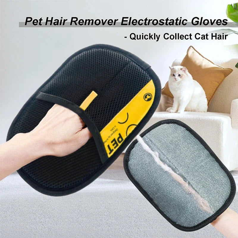Pet Hair Removal Mitts 2-in-1 Grooming Glove Lint Roller Reusable Washable