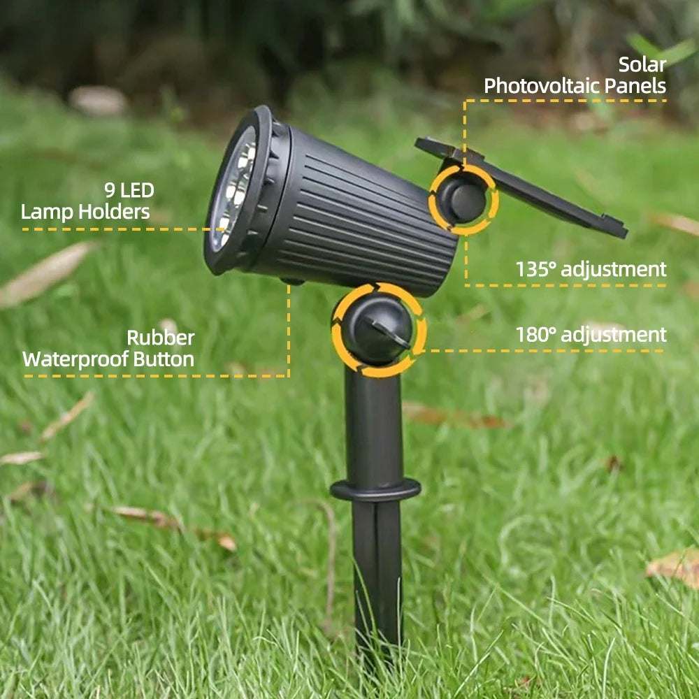 Solar Spot Lights 9 LED RGB Waterproof IP65 Adjustable Garden Outdoor