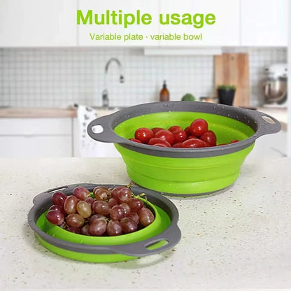 Collapsible Silicone Colander Strainer Basket Kitchen Drain Fruit Veg
