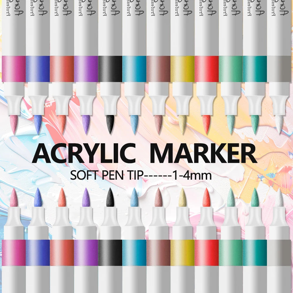 Acrylic Marker Pens 12/24 Colours Soft Tip Waterproof Art Graffiti Set