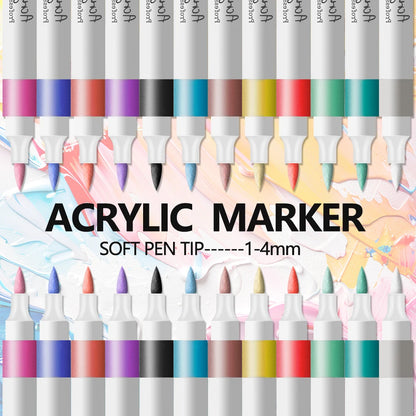 Acrylic Marker Pens 12/24 Colours Soft Tip Waterproof Art Graffiti Set