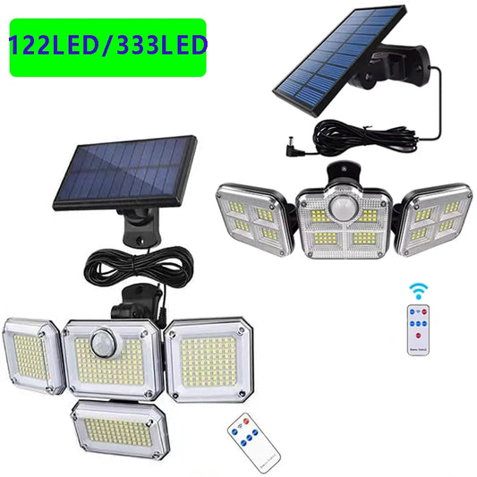 Solar Motion Sensor Light 122 LED 4-Head 3000LM Outdoor Flood Security