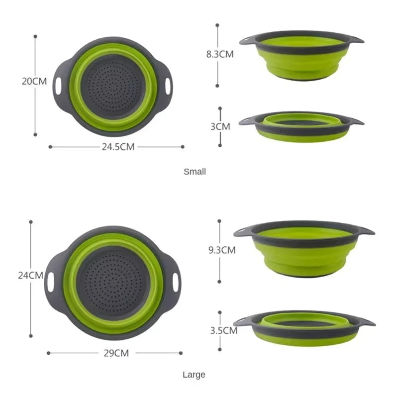 Collapsible Silicone Colander Strainer Basket Kitchen Drain Fruit Veg