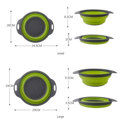 Collapsible Silicone Colander Strainer Basket Kitchen Drain Fruit Veg