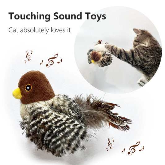 Interactive Cat Toy Chirping Bird Plush with Feather & Catnip 14.5cm