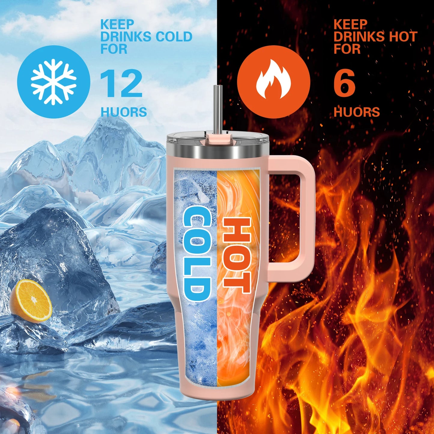 Insulated Tumbler with Handle & Straw 20oz 30oz 40oz Stainless Steel