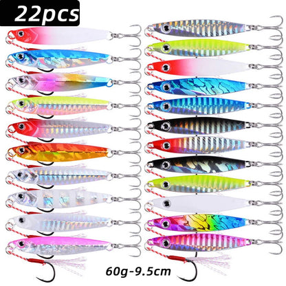 Metal Spoon Jigs Fishing Lures 22pc Set 10g-60g Saltwater Freshwater AU