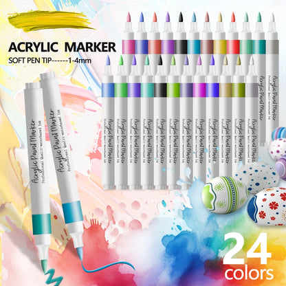 Acrylic Marker Pens 12/24 Colours Soft Tip Waterproof Art Graffiti Set