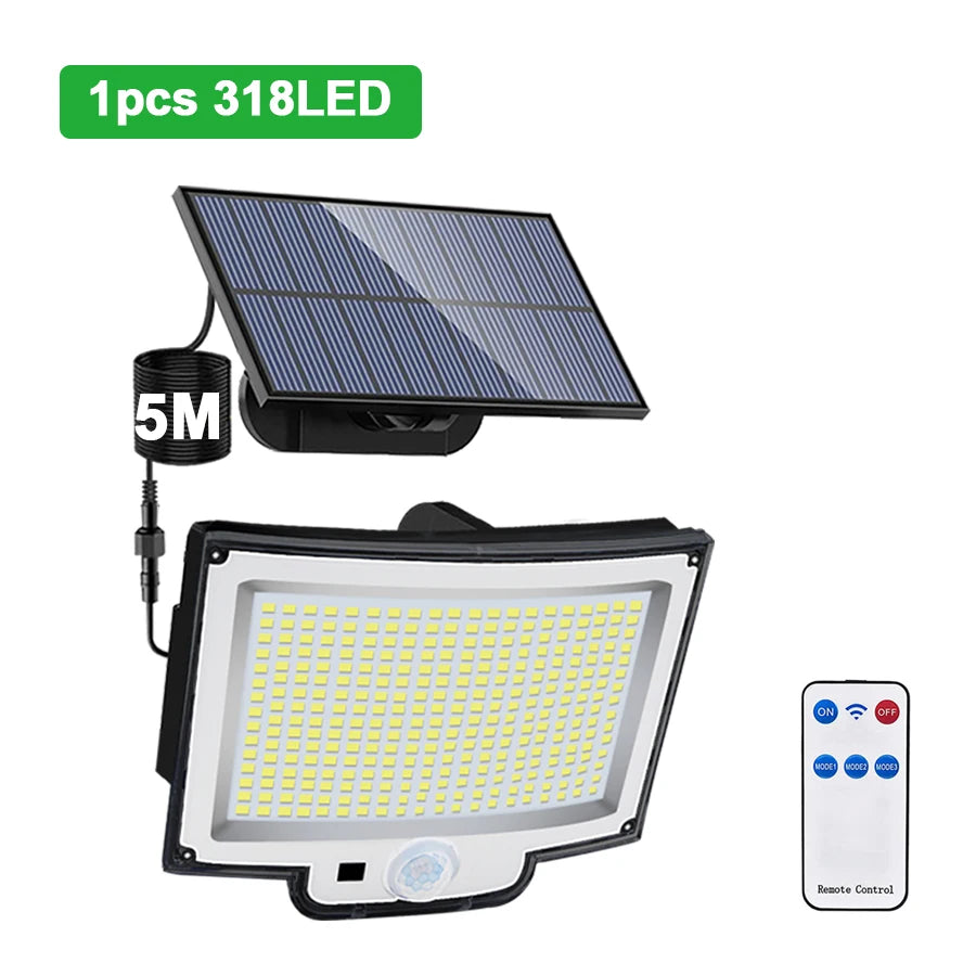 Solar Motion Sensor Light 348 LED Outdoor Security Floodlight IP65 Remote