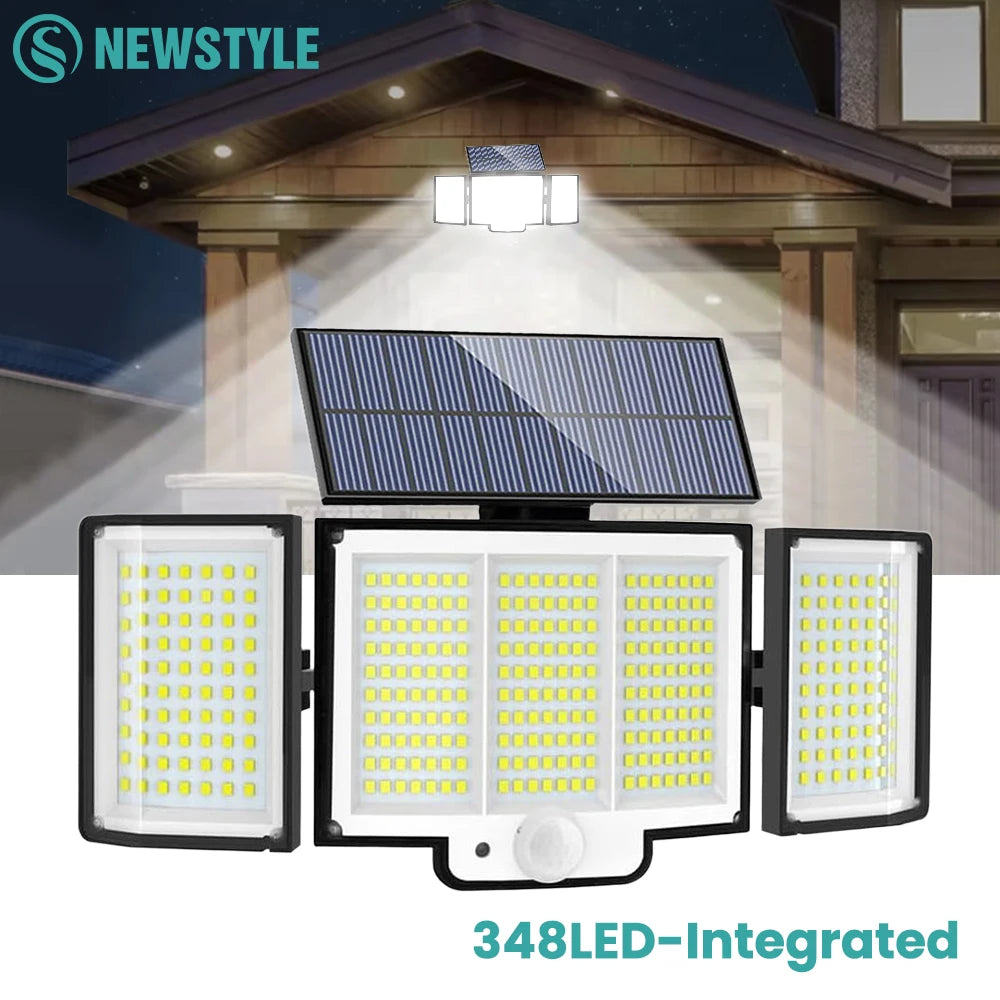Solar Motion Sensor Light 348 LED Outdoor Security Floodlight IP65 Remote