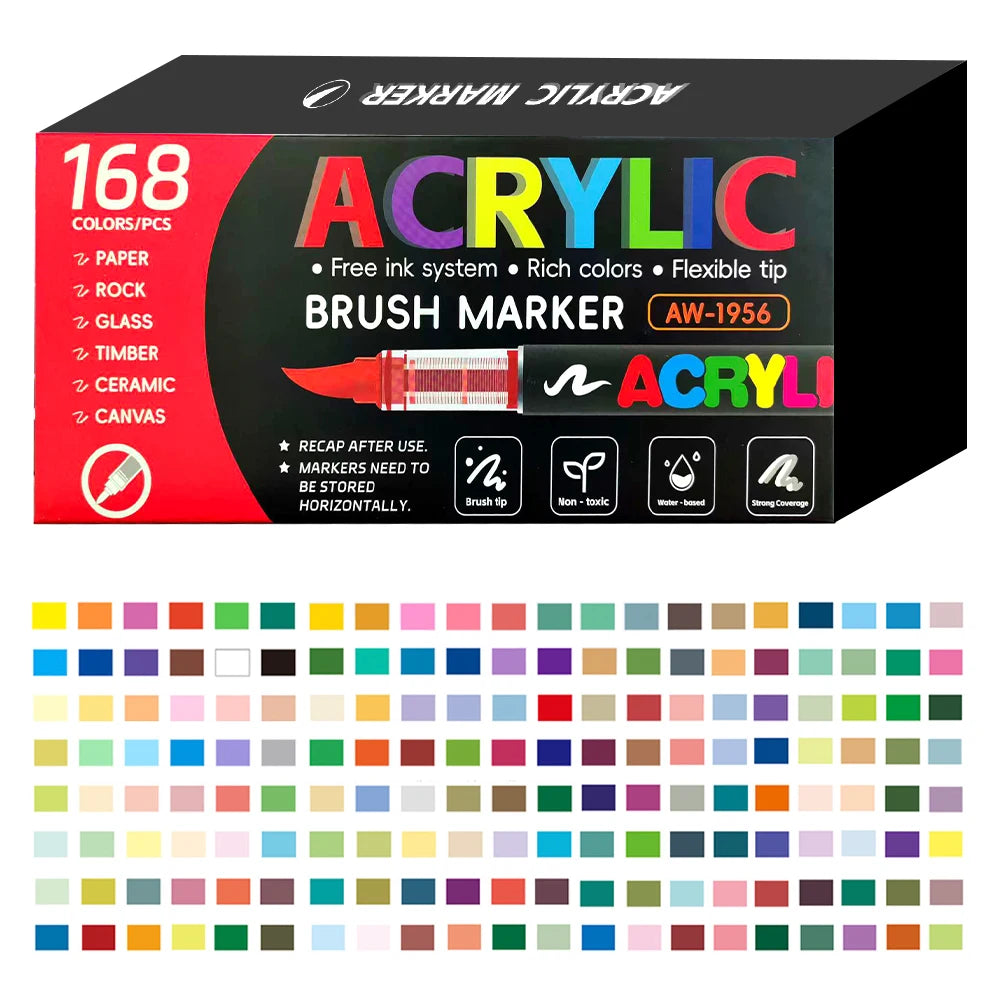 Acrylic Paint Pens 12-366 Colours Felt Brush Tip Markers Wood Rock Canvas