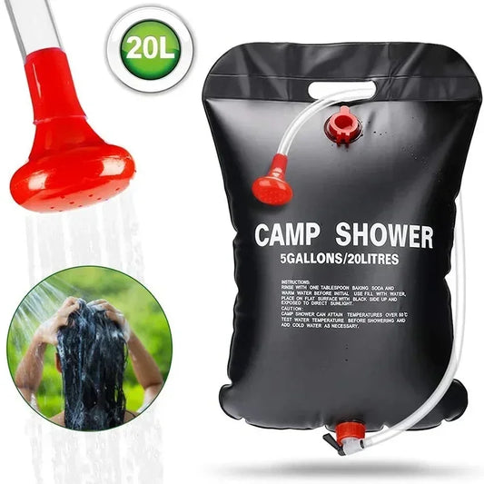 20L Solar Shower Bag Portable Camping Outdoor Heated Water Bath Black PVC