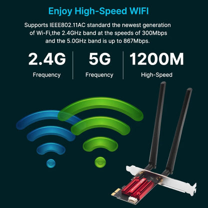 WiFi 5 PCI-E Wireless Adapter AC1200 Dual Band Bluetooth 4.0 Desktop Card