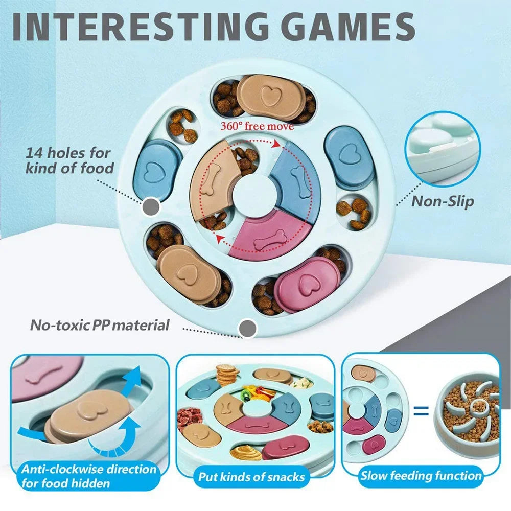 Dog Puzzle Slow Feeder Interactive IQ Toy Food Dispenser Bowl