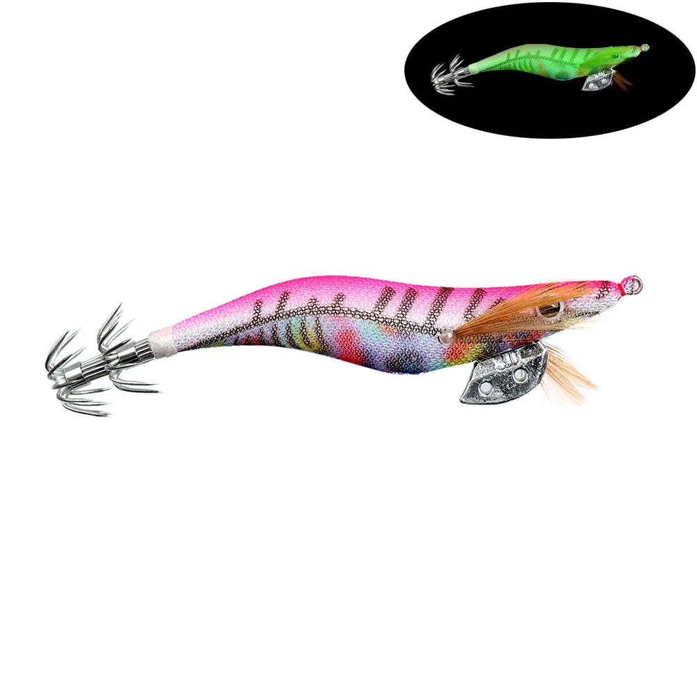 Luminous Wooden Squid Lure 2.0-3.0 Glow Fishing Bait for Squid & Cuttlefish