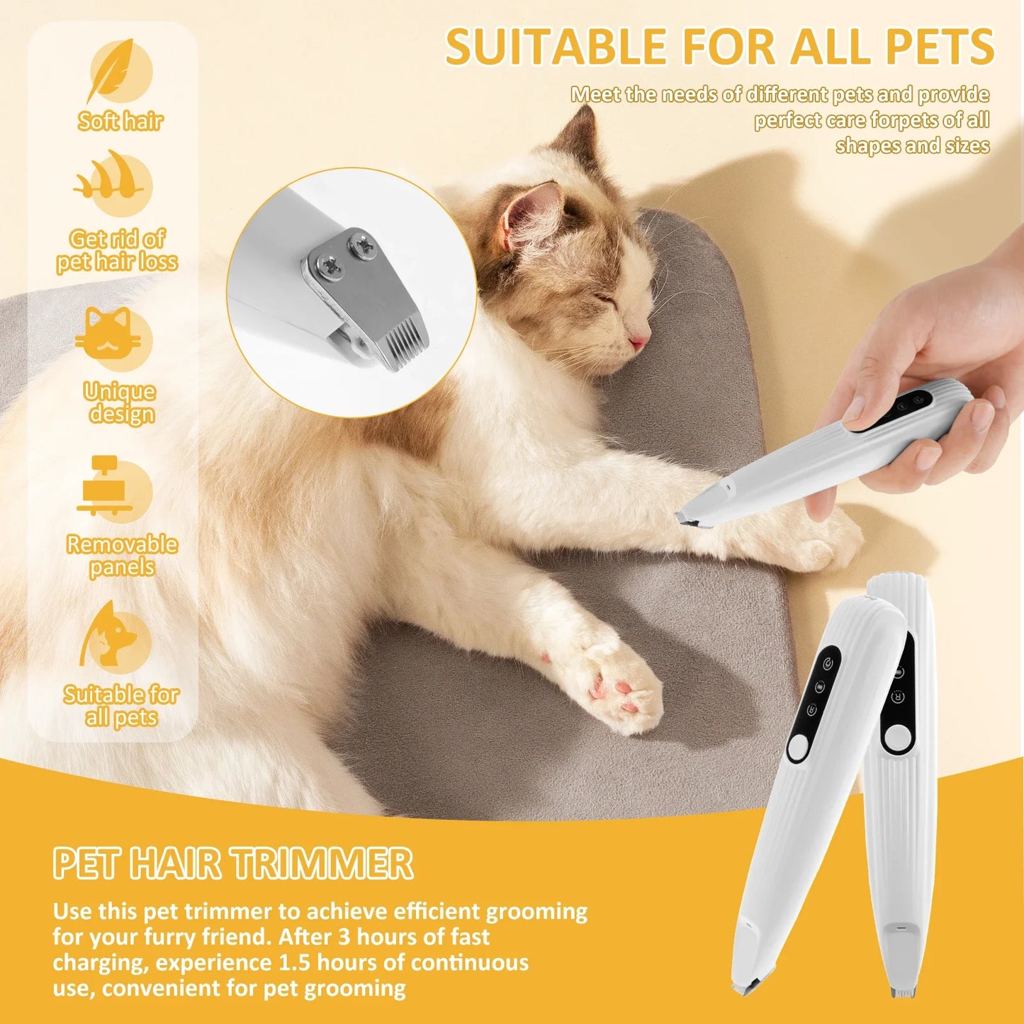 Pet Paw Trimmer LED Light Low Noise Cordless Dog Cat Hair Clipper Grooming