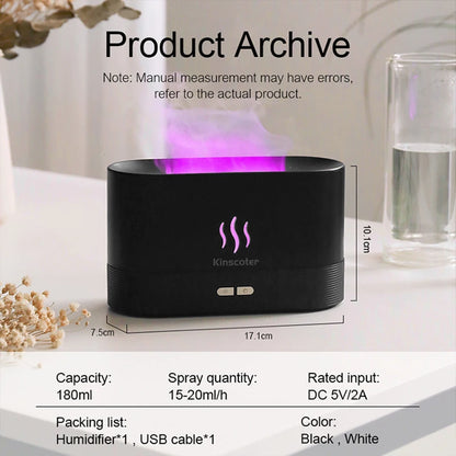 Aroma Diffuser Ultrasonic Humidifier 180ml Flame LED Essential Oil Mist