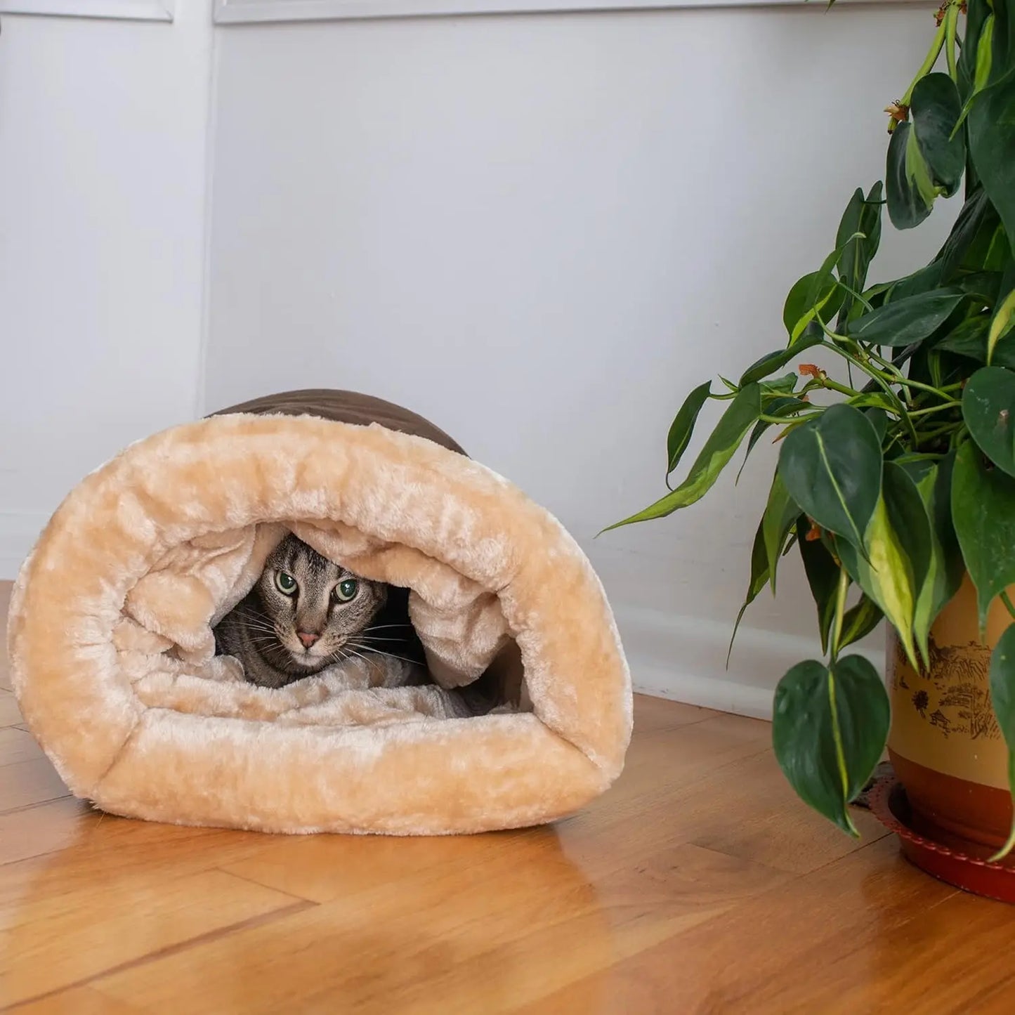 Cat Sleeping Bag Semi-Enclosed Pet Bed Warm Removable Washable 65x48cm