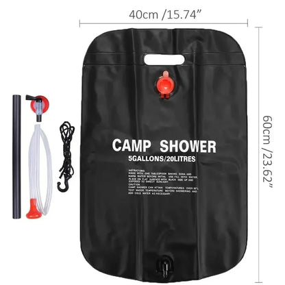 20L Solar Shower Bag Portable Camping Outdoor Heated Water Bath Black PVC