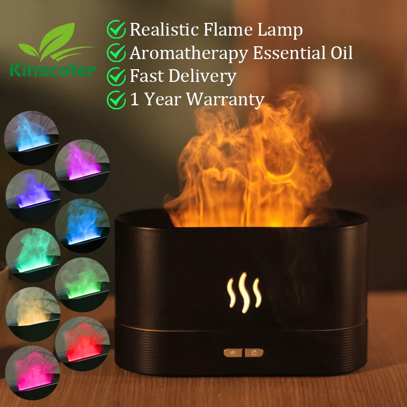 Aroma Diffuser Ultrasonic Humidifier 180ml Flame LED Essential Oil Mist