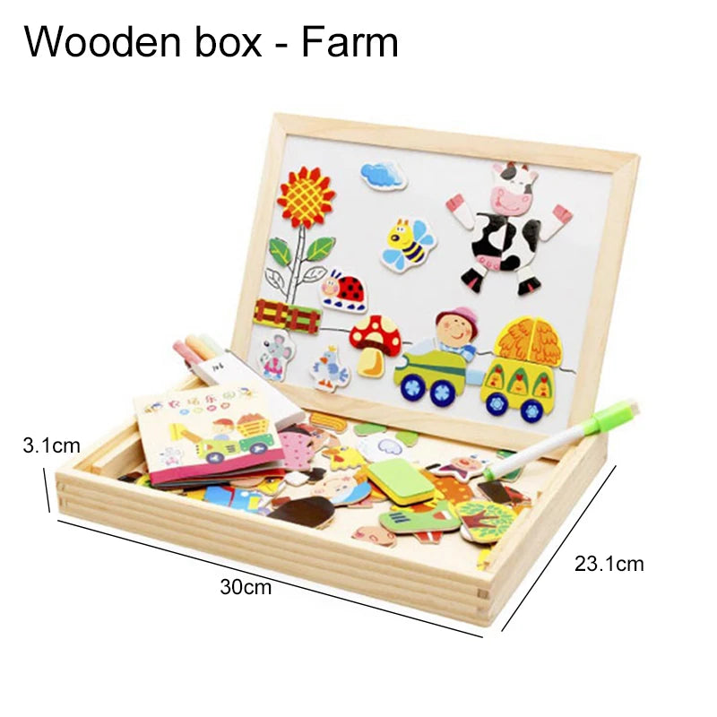 Wooden Magnetic Drawing Board Puzzle Toy - Educational Learning Blackboard