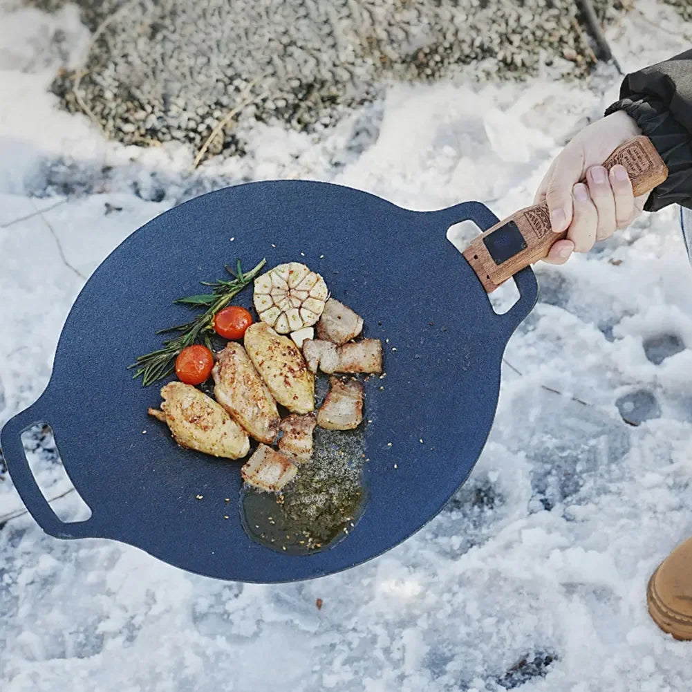 Grill Pan Handle Solid Wood Anti-Scald Adjustable Clamp Camping Cookware
