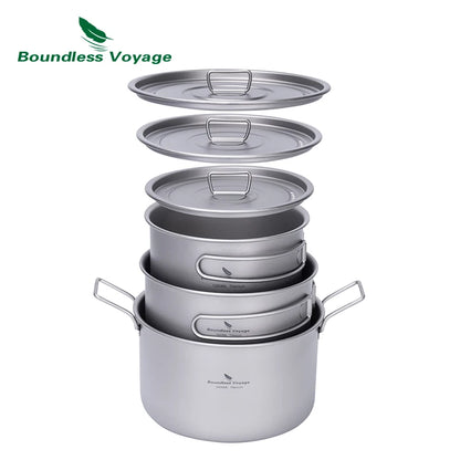 Titanium Camping Pot Set 1.2L 1.8L 2.4L + 700ml Kettle Ultralight Cookware