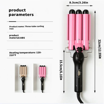Triple Barrel Hair Waver Ceramic Curling Iron 170-220°C Adjustable Heat