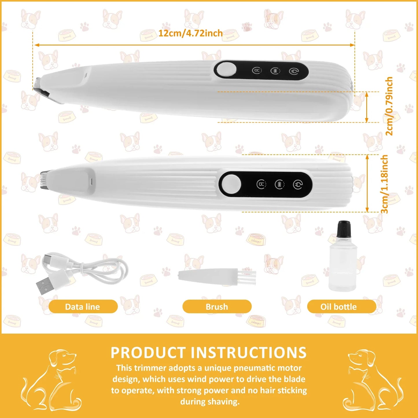 Pet Paw Trimmer LED Light Low Noise Cordless Dog Cat Hair Clipper Grooming