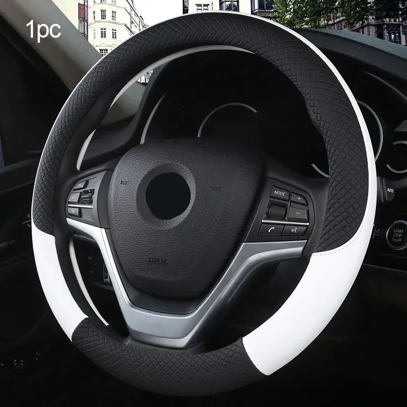 Perforated Nappa Leather Steering Wheel Cover 15 Inch Anti-Slip Universal