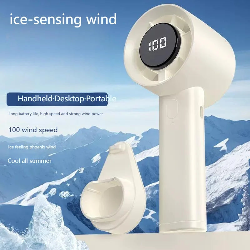 Portable Handheld Fan USB Rechargeable LED Display 100 Speed Mini Cooling