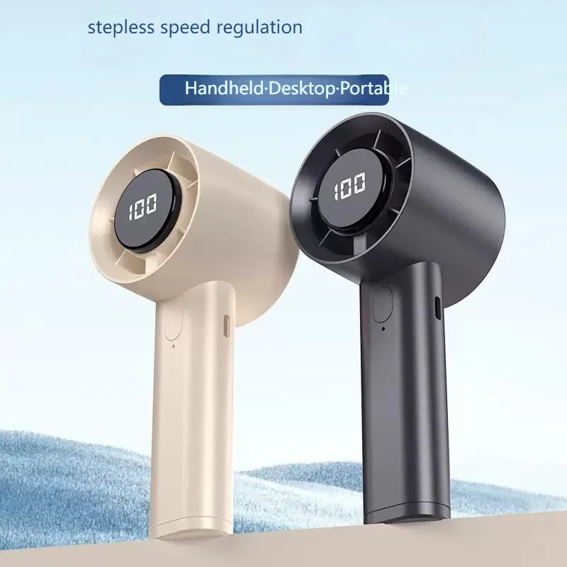 Portable Handheld Fan USB Rechargeable LED Display 100 Speed Mini Cooling
