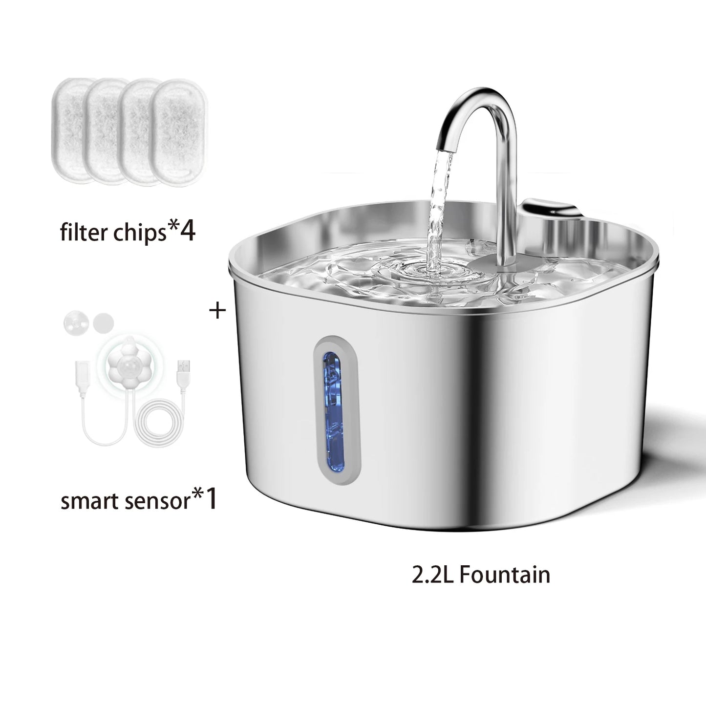 Automatic Cat Water Fountain 2.2L Stainless Steel Pet Drinking Dispenser