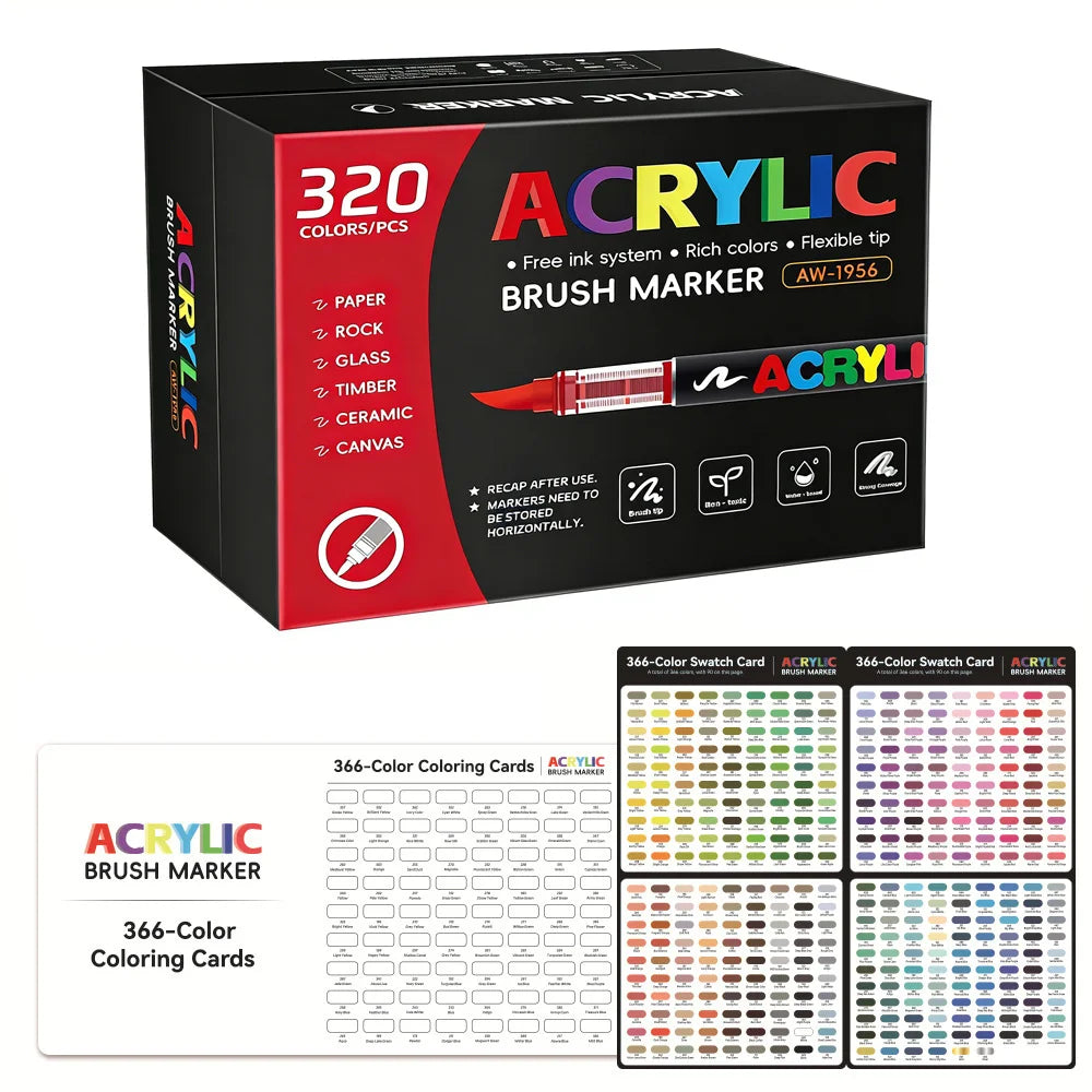 Acrylic Paint Pens 12-366 Colours Felt Brush Tip Markers Wood Rock Canvas