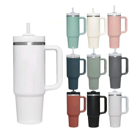 1.2L Insulated Tumbler with Handle & Straw - Stainless Steel Travel Mug