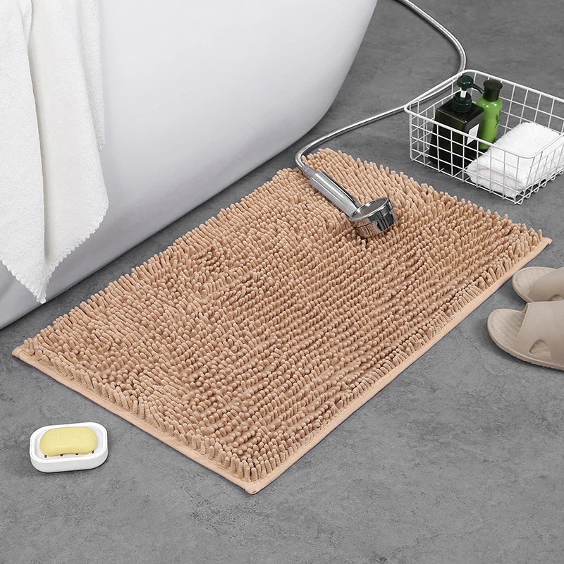 Chenille Bath Mat Rectangular Non-Slip Soft Absorbent Bathroom Rug