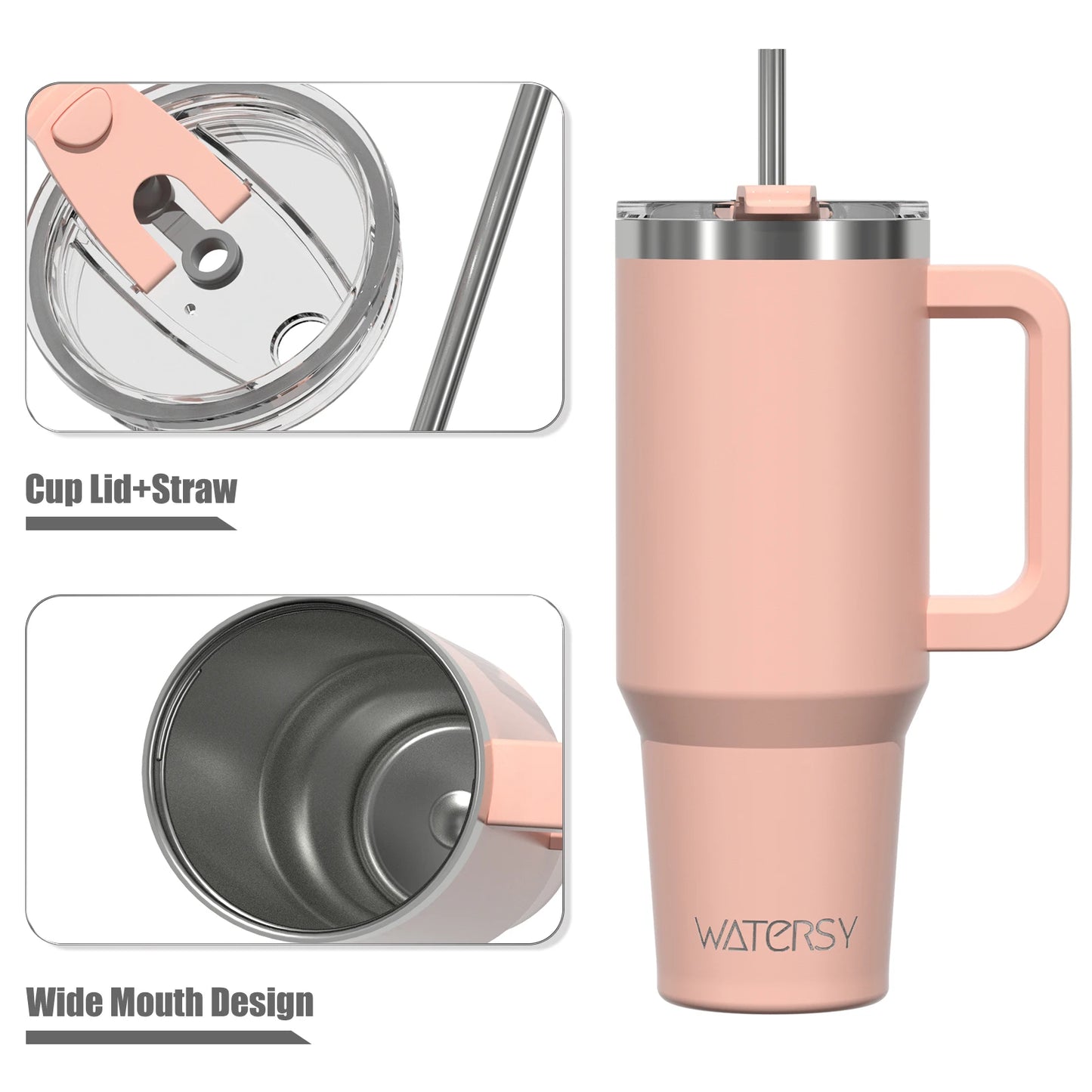 Insulated Tumbler with Handle & Straw 20oz 30oz 40oz Stainless Steel