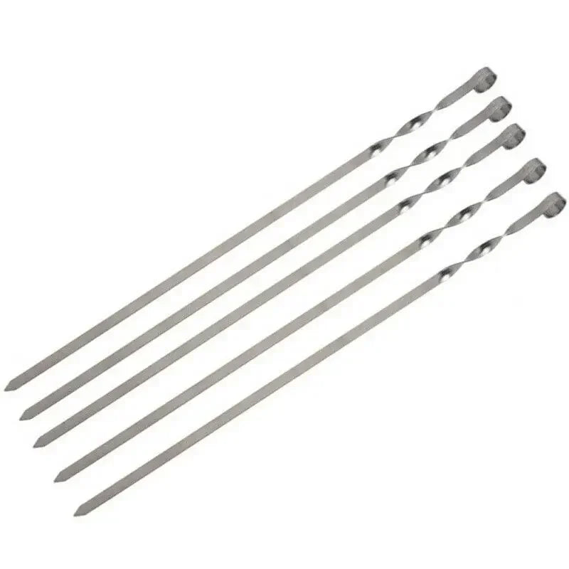 BBQ Skewers Stainless Steel 38cm Flat Kebab Sticks Set of 10 Barbecue