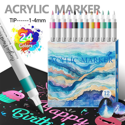 Acrylic Marker Pens 12/24 Colours Soft Tip Waterproof Art Graffiti Set