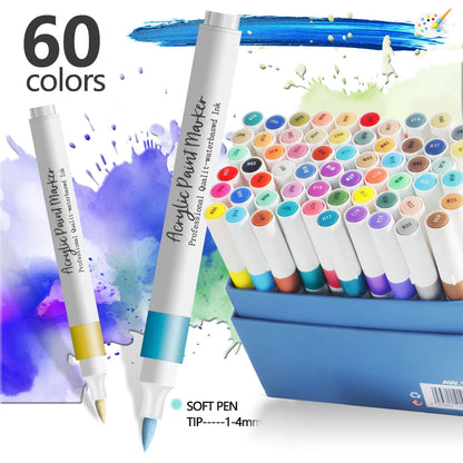 Acrylic Marker Pens 12/24 Colours Soft Tip Waterproof Art Graffiti Set