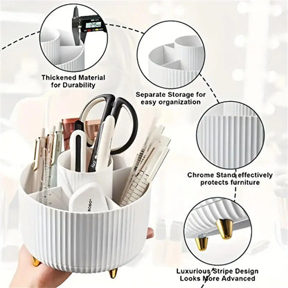 360° Rotating Makeup Organiser - 5 Compartment Plastic Cosmetic & Brush Storage