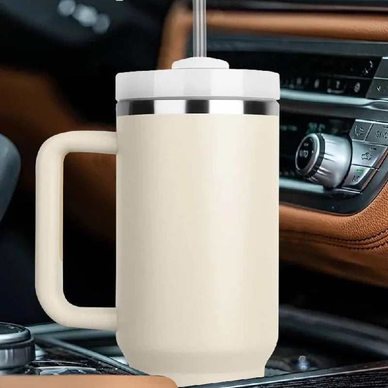 1.2L Insulated Tumbler with Handle & Straw - Stainless Steel Travel Mug
