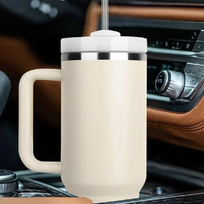 1.2L Insulated Tumbler with Handle & Straw - Stainless Steel Travel Mug