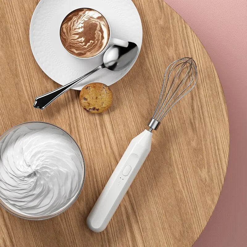 Electric Milk Frother Handheld USB Rechargeable Stainless Steel Whisk