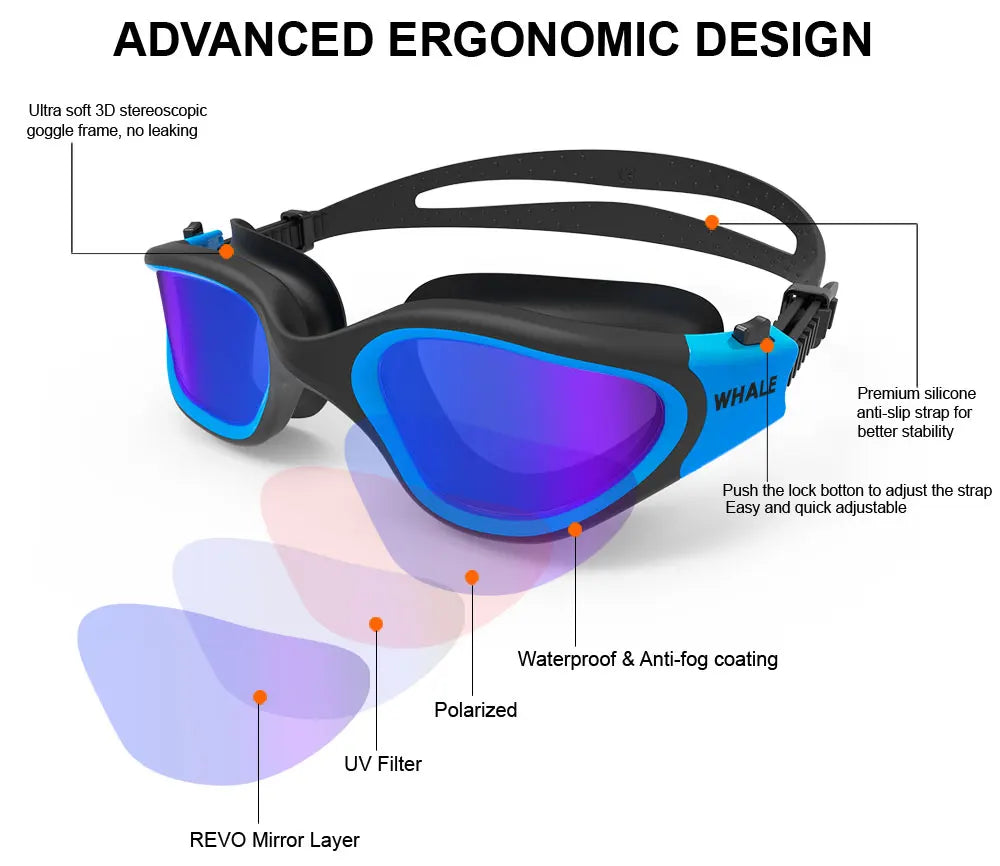 Polarised Swimming Goggles Adult Anti-Fog UV Protection Adjustable